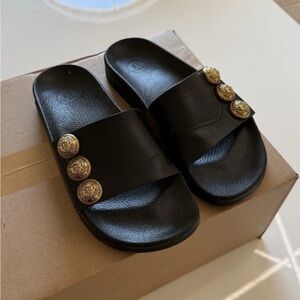 Balmain Slides black with gold-tone buttons Size 7